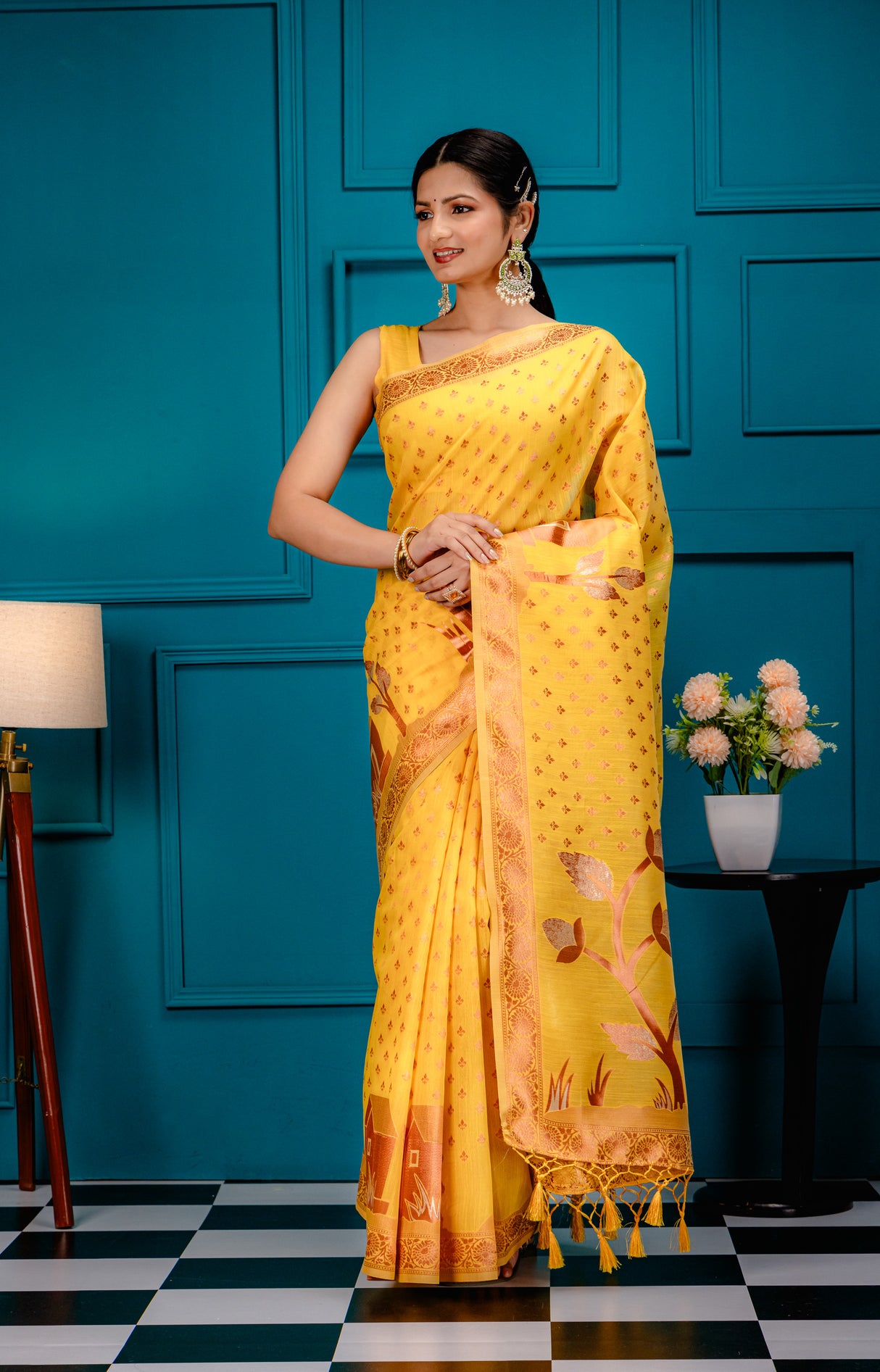 Mimosa Women's Woven Design Banarasi Style Art Silk Saree With Blouse Piece : SA00001828GDFREE