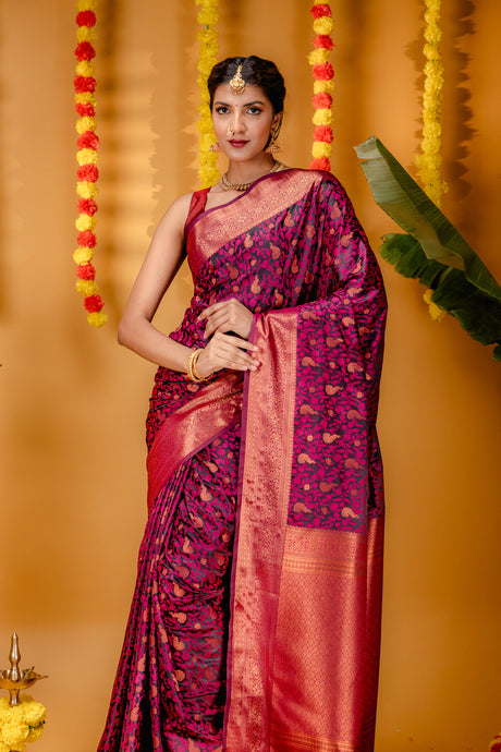 Mimosa Women's Woven Design Kanjivaram Style Art Silk Saree With Blouse Piece : SA00001700RNFREE