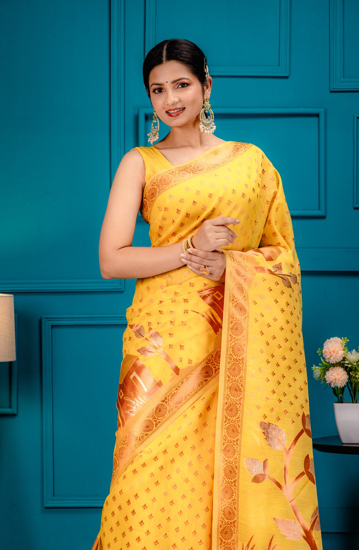 Mimosa Women's Woven Design Banarasi Style Art Silk Saree With Blouse Piece : SA00001828GDFREE