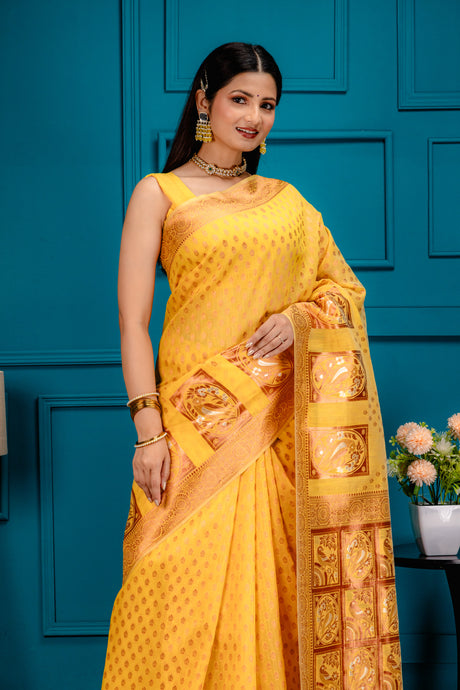 Mimosa Women's Woven Design Banarasi Style Art Silk Saree With Blouse Piece : SA00001807GDFREE