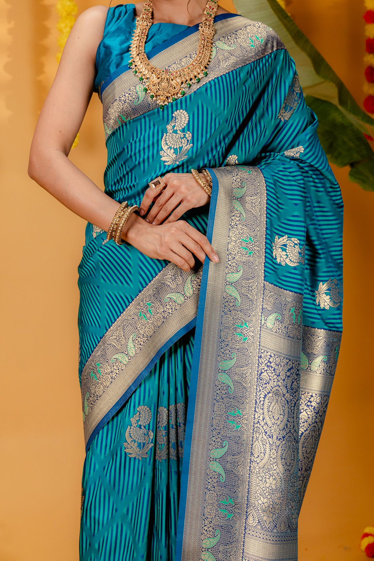 Mimosa Women's Woven Design Kanjivaram Style Art Silk Saree With Blouse Piece : SA00001648RMFREE