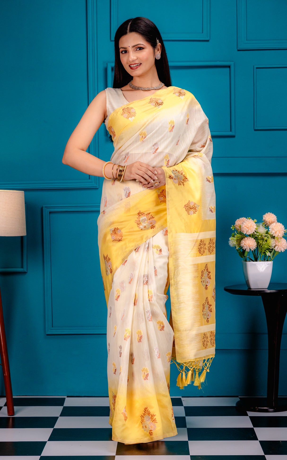 Mimosa Women's Woven Design Banarasi Style Art Silk Saree With Blouse Piece : SA00001802GDFREE