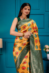 Mimosa Women's Woven Design Patola Style Art Silk Saree With Blouse Piece : SA00001656GDFREE