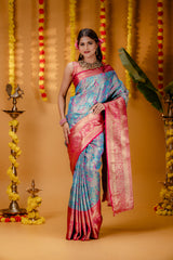 Mimosa Women's Woven Design Kanjivaram Style Art Silk Saree With Blouse Piece : SA00001812ANFREE