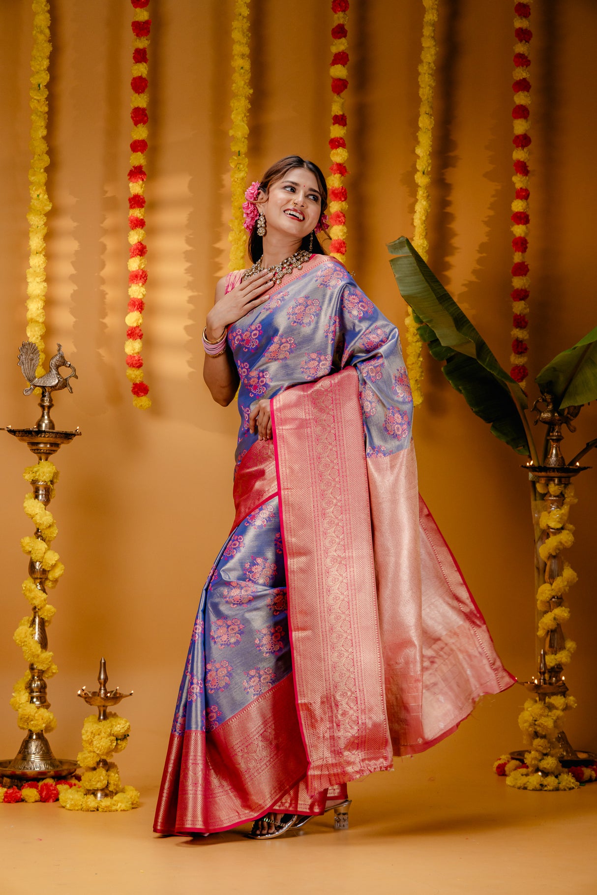 Mimosa Women's Woven Design Kanjivaram Style Art Silk Saree With Blouse Piece : SA00001818RBFREE