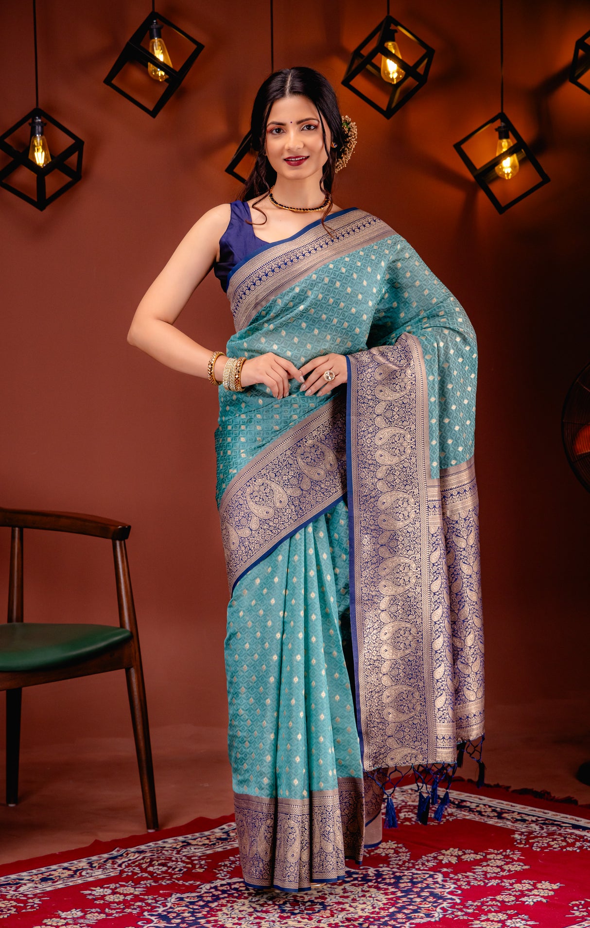 Mimosa Women's Woven Design Kanjivaram Style Art Silk Saree With Blouse Piece : SA00001612RMFREE