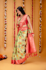 Mimosa Women's Woven Design Kanjivaram Style Art Silk Saree With Blouse Piece : SA00001624PSFREE