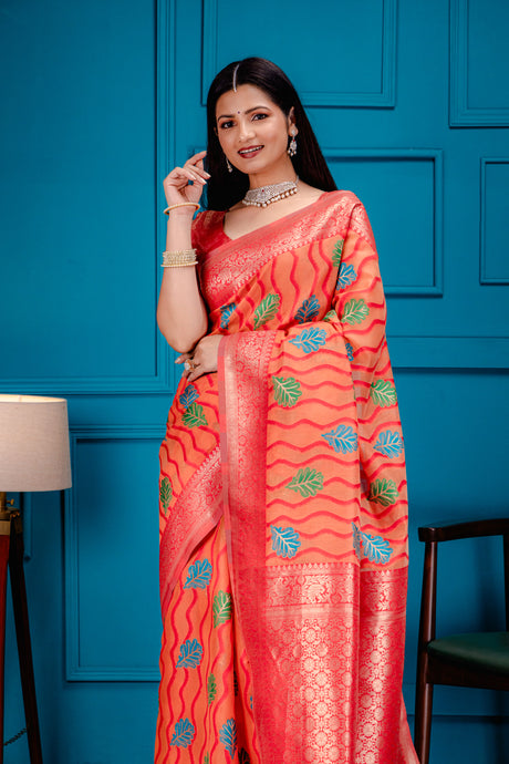 Mimosa Women's Woven Design Kanjivaram Style Art Silk Saree With Blouse Piece : SA00001600PCFREE