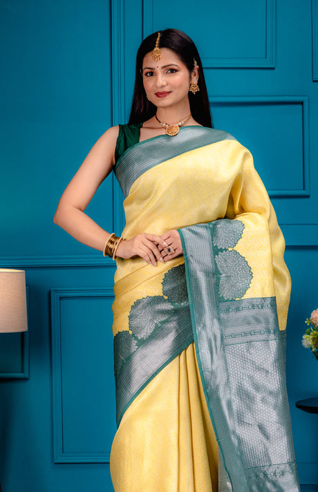 Mimosa Women's Woven Design Banarasi Style Art Silk Saree With Blouse Piece : SA00001803GDFREE