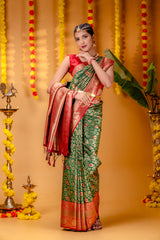 Mimosa Women's Woven Design Kanjivaram Style Art Silk Saree With Blouse Piece : SA00001608GRNFREE