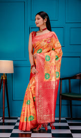 Mimosa Women's Woven Design Banarasi Style Art Silk Saree With Blouse Piece : SA00001601GDFREE