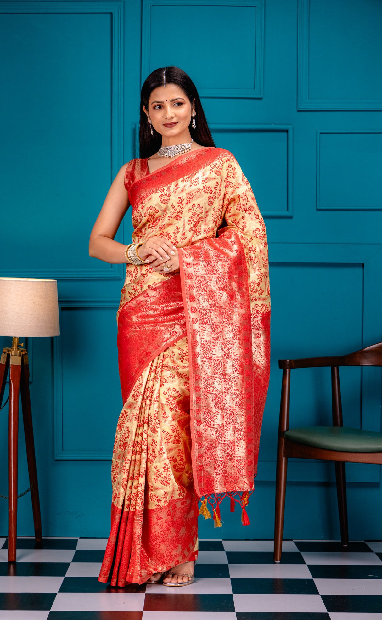 Mimosa Women's Woven Design Banarasi Style Art Silk Saree With Blouse Piece : SA00001582GDFREE