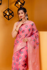 Mimosa Women's Woven Design Banarasi Style Art Silk Saree With Blouse Piece : SA00001595PNKFREE