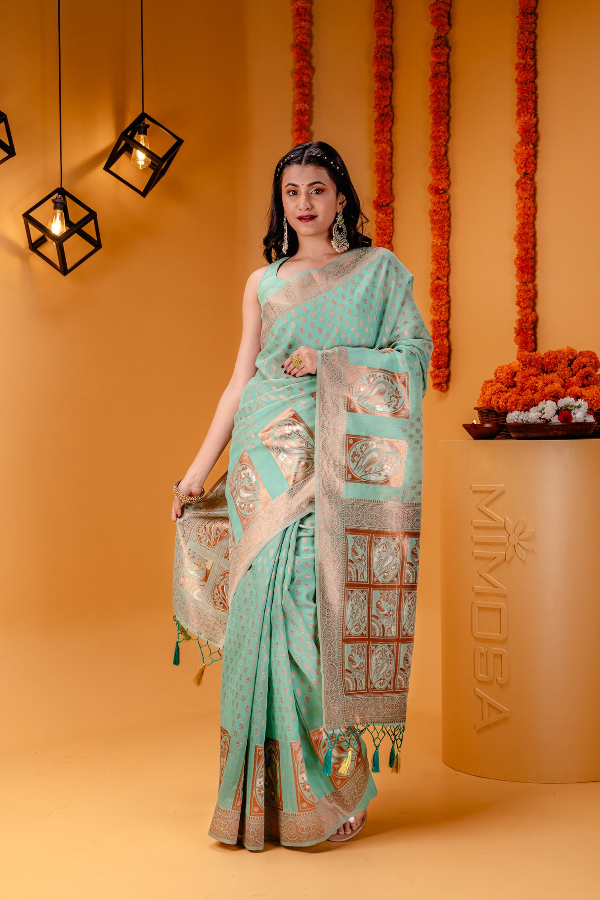 Mimosa Women's Woven Design Banarasi Style Art Silk Saree With Blouse Piece : SA00001807RMFREE