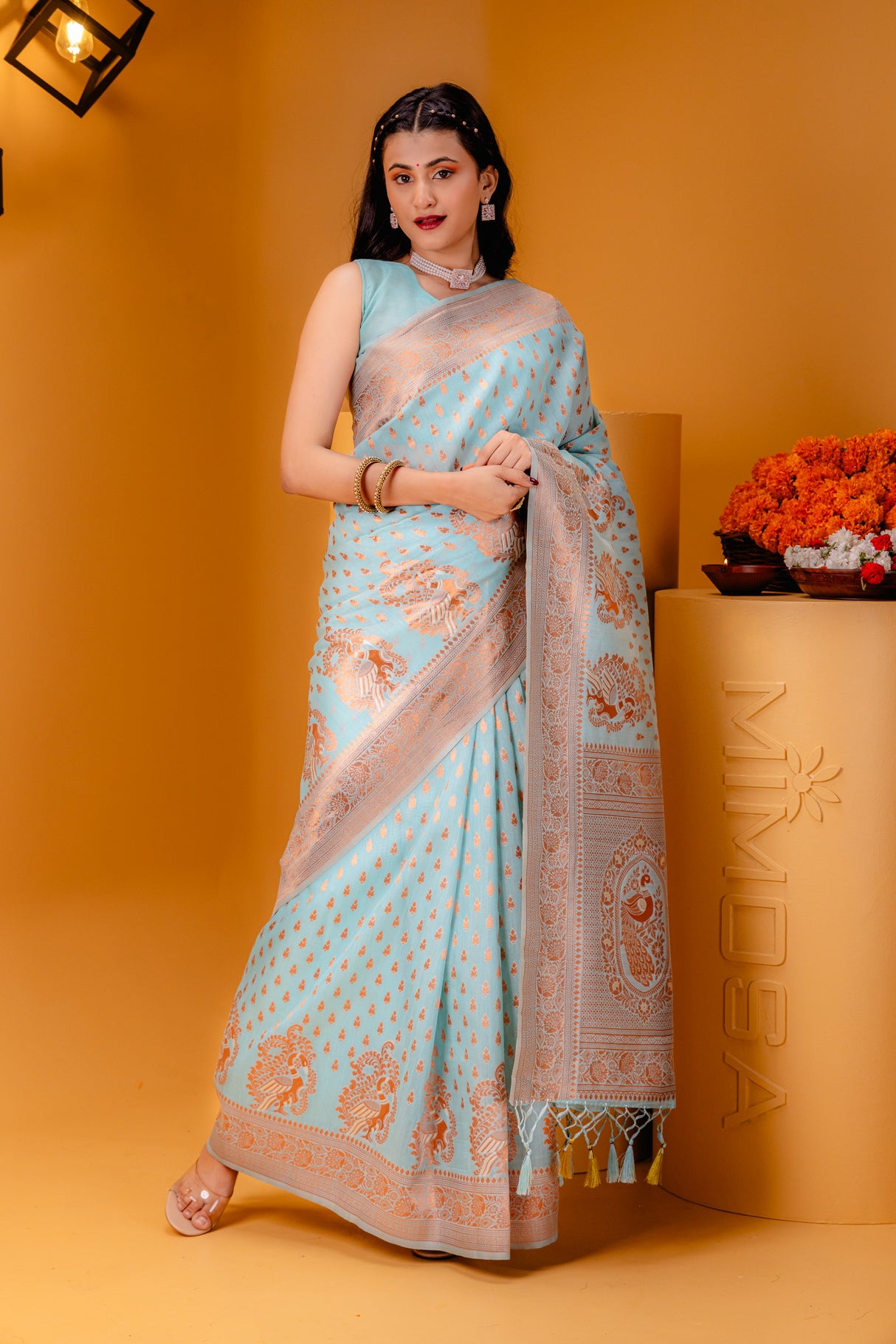 Mimosa Women's Woven Design Banarasi Style Art Silk Saree With Blouse Piece : SA00001809ANFREE