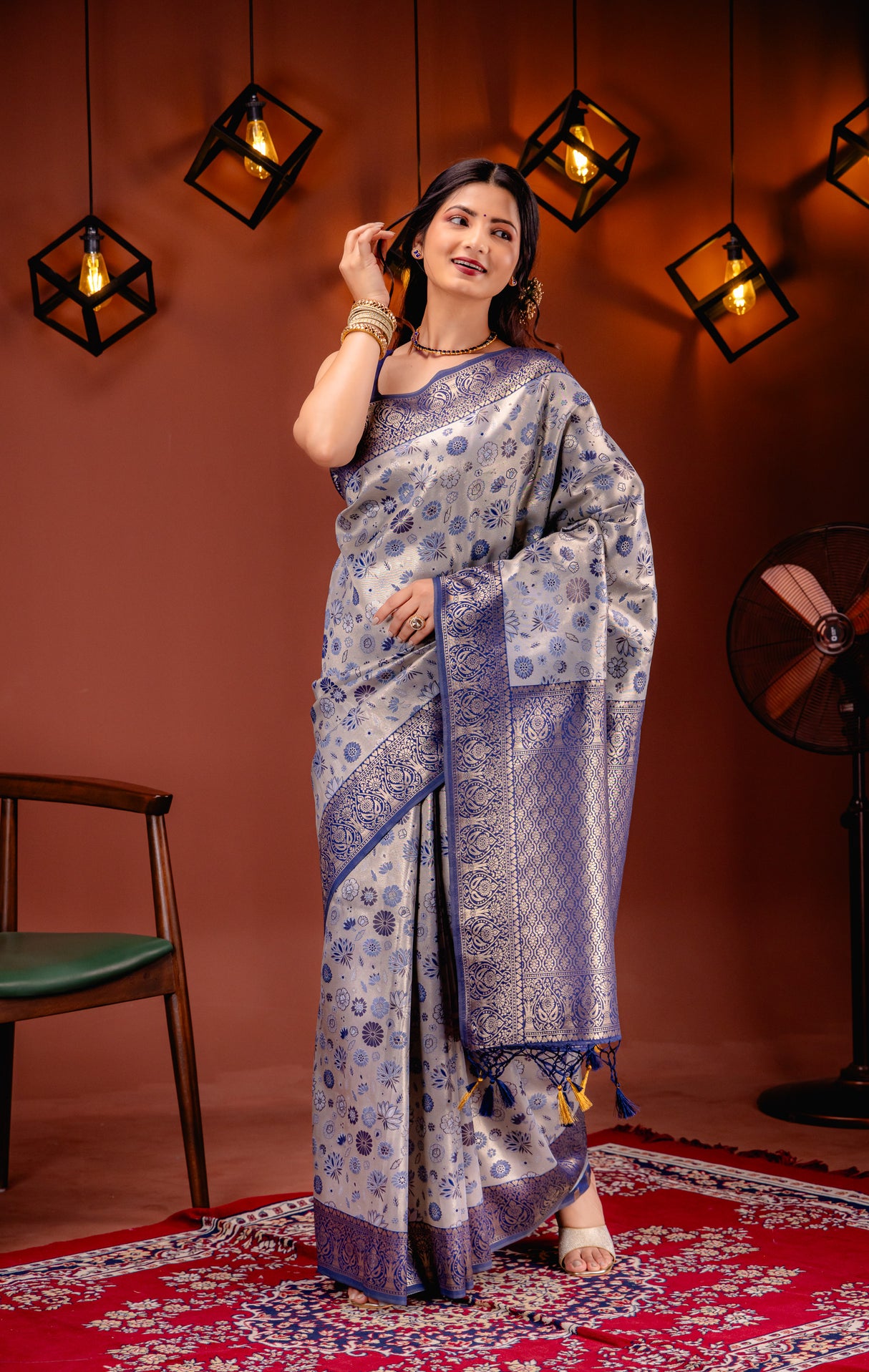 Mimosa Women's Woven Design Kanjivaram Style Art Silk Saree With Blouse Piece : SA00001591GYFREE