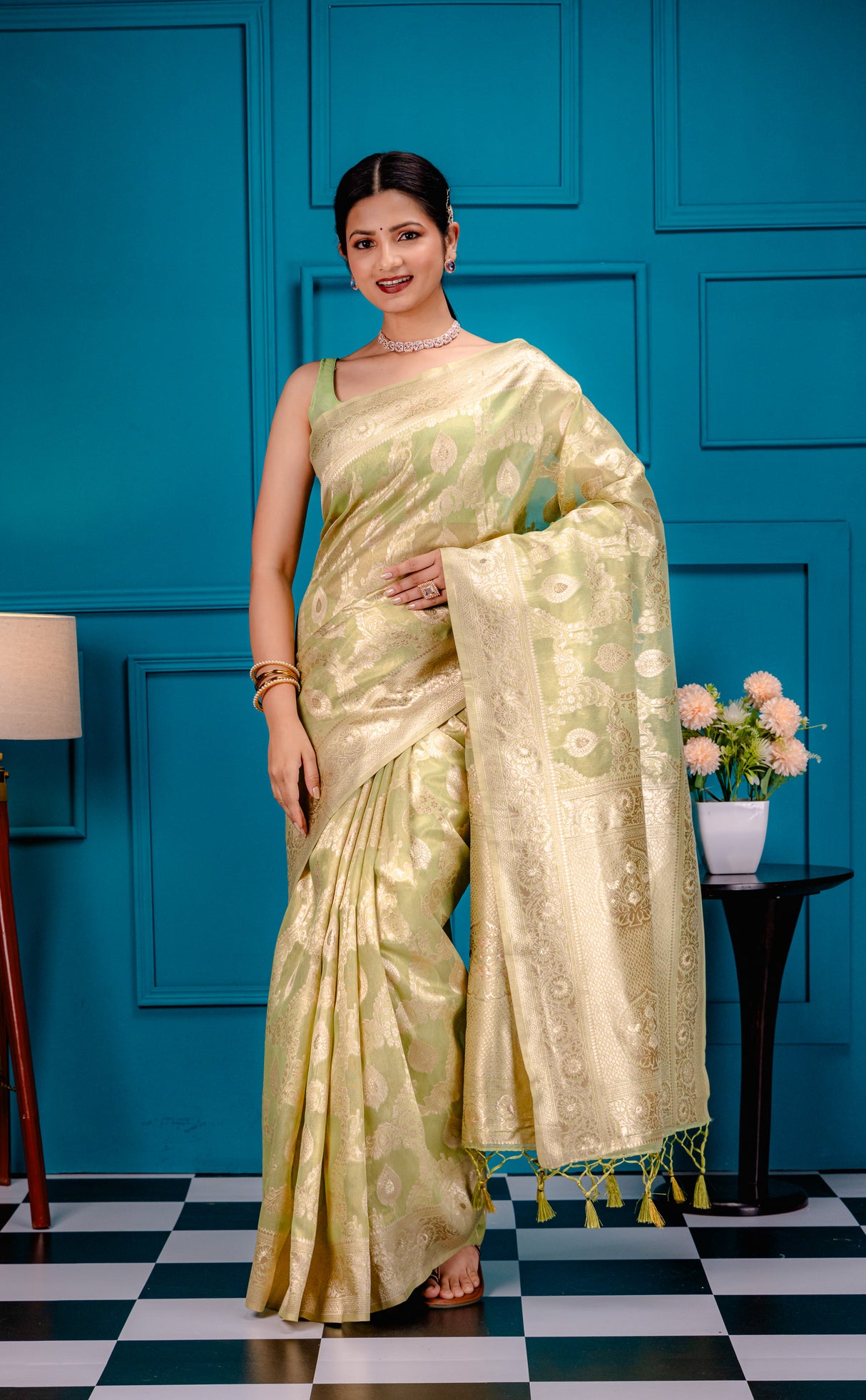 Mimosa Women's Woven Design Kanjivaram Style Art Silk Saree With Blouse Piece : SA00001594PSFREE