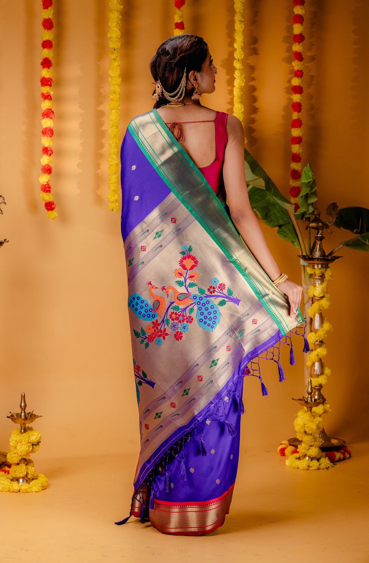 Mimosa Women's Woven Design Paithani Style Art Silk Saree With Blouse Piece : SA00001696BLUFREE