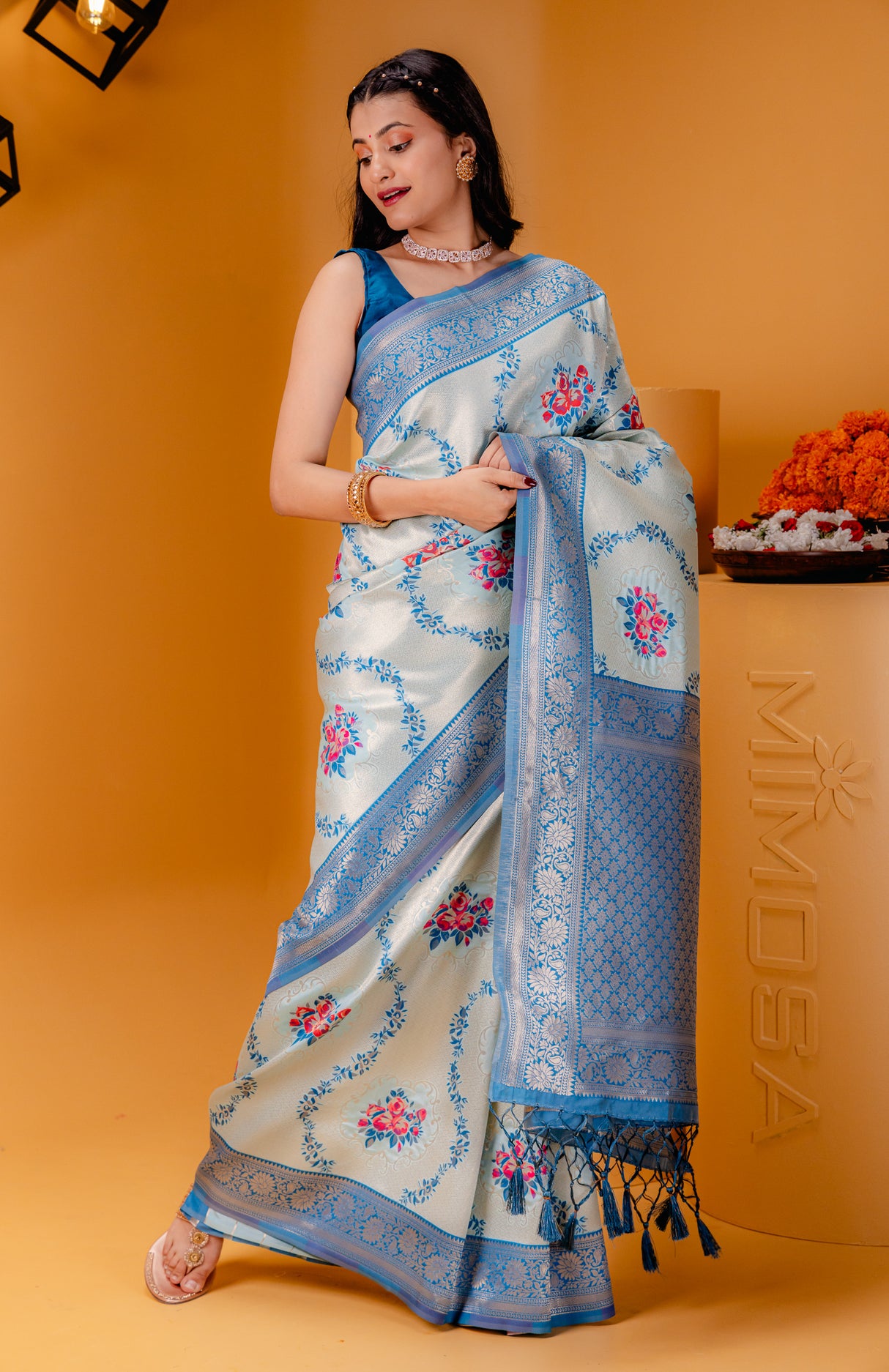 Mimosa Women's Woven Design Kanjivaram Style Art Silk Saree With Blouse Piece : SA00001626SFFREE