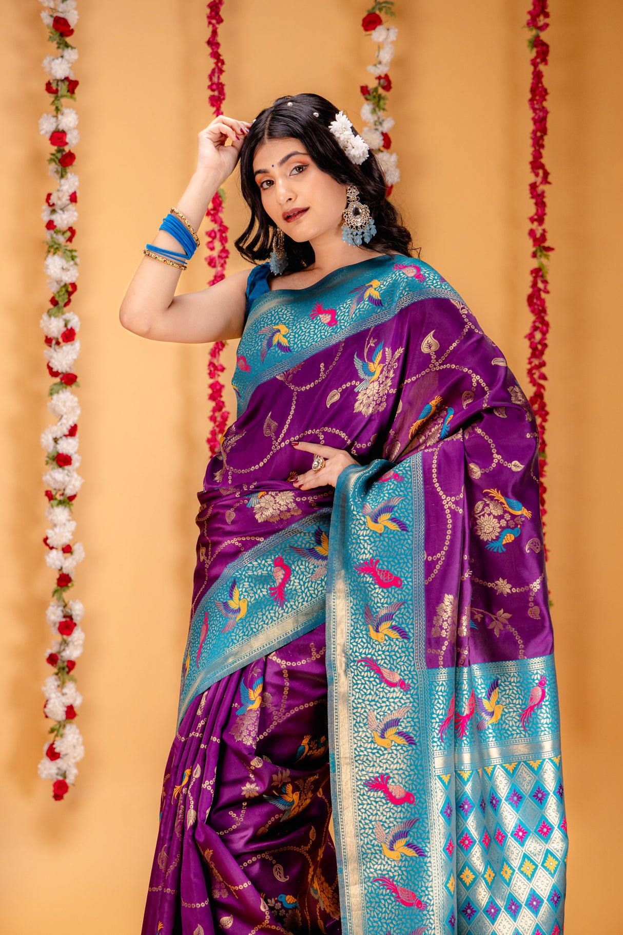 Mimosa Women's Woven Design Kanjivaram Style Art Silk Saree With Blouse Piece : SA00001605MJFREE