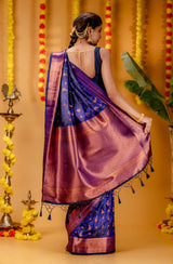 Mimosa Women's Woven Design Kanjivaram Style Art Silk Saree With Blouse Piece : SA00001700BLUFREE