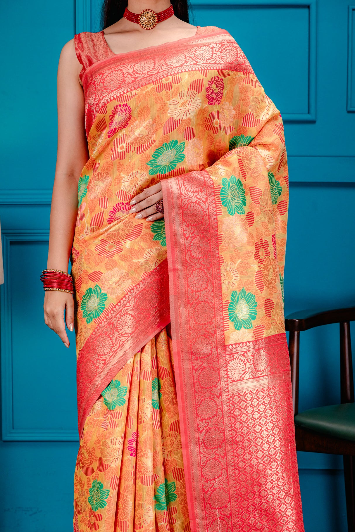 Mimosa Women's Woven Design Banarasi Style Art Silk Saree With Blouse Piece : SA00001601GDFREE