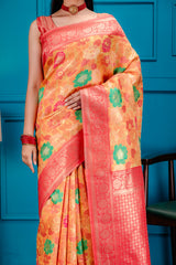 Mimosa Women's Woven Design Banarasi Style Art Silk Saree With Blouse Piece : SA00001601GDFREE