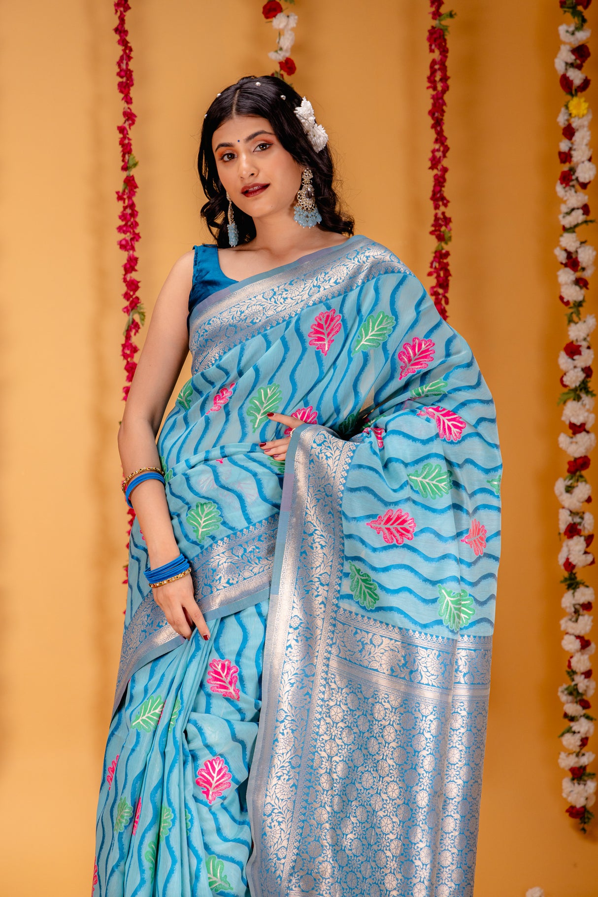 Mimosa Women's Woven Design Kanjivaram Style Art Silk Saree With Blouse Piece : SA00001600SFFREE