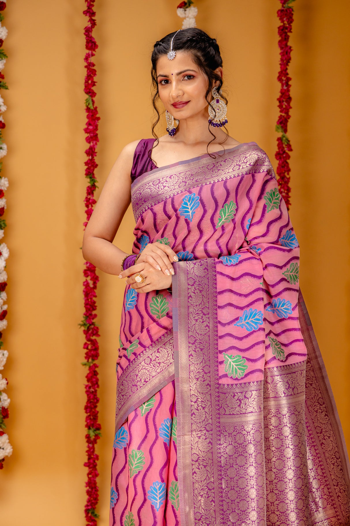 Mimosa Women's Woven Design Kanjivaram Style Art Silk Saree With Blouse Piece : SA00001600PNKFREE