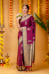 Mimosa Women's Woven Design Kanjivaram Style Art Silk Saree With Blouse Piece : SA00001648WNFREE