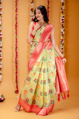 Mimosa Women's Woven Design Kanjivaram Style Art Silk Saree With Blouse Piece : SA00001624PSFREE