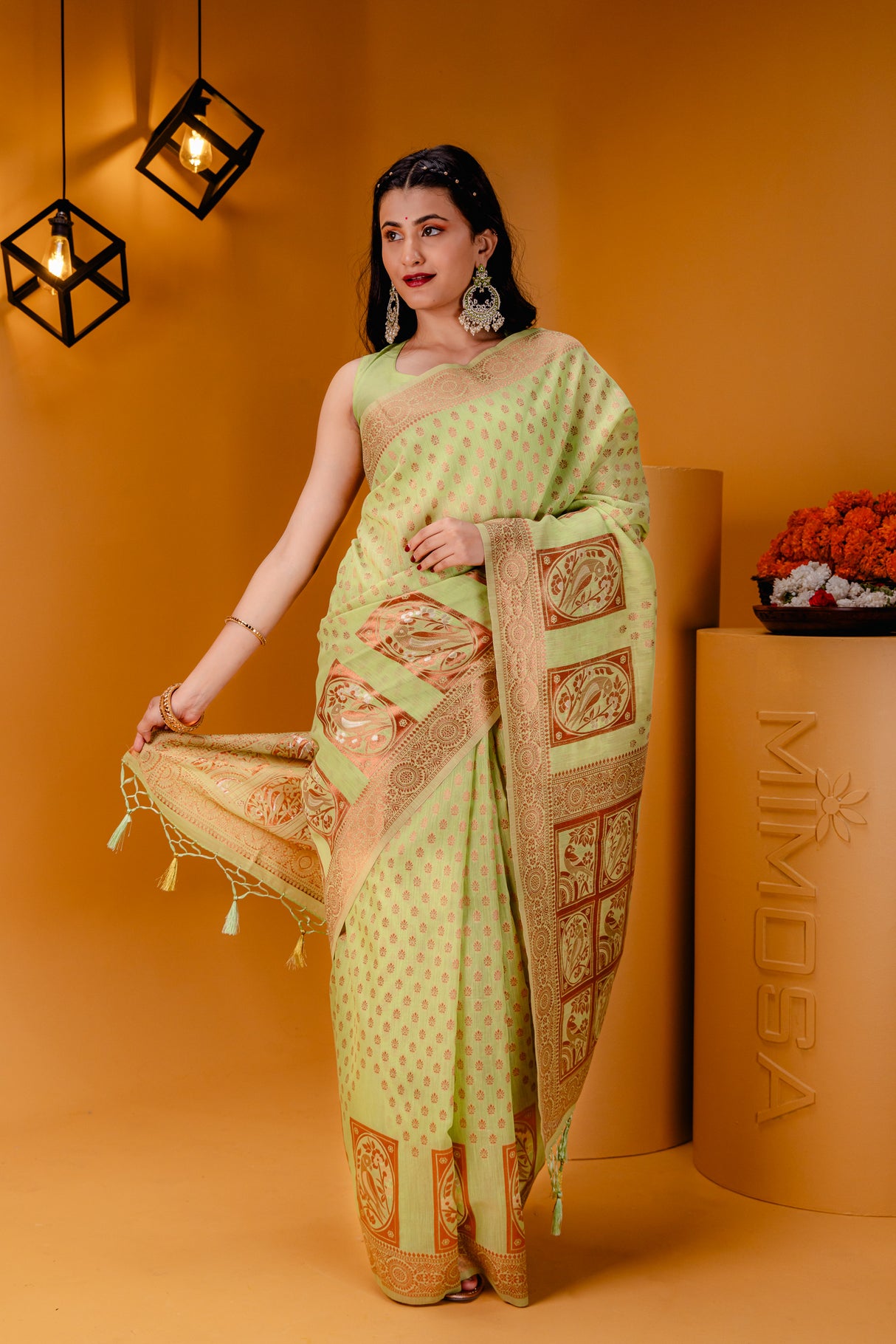 Mimosa Women's Woven Design Banarasi Style Art Silk Saree With Blouse Piece : SA00001807LRFREE