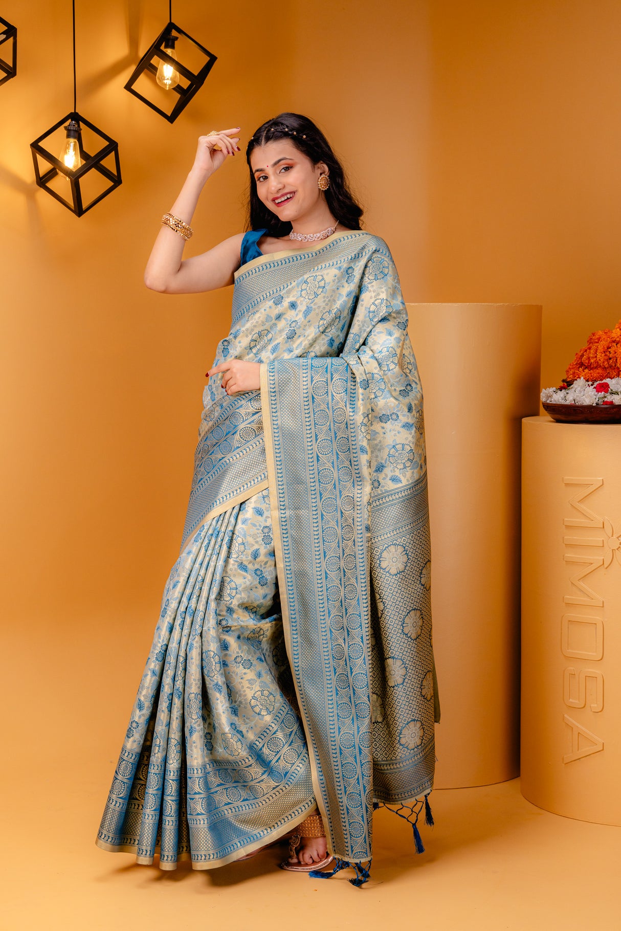 Mimosa Women's Woven Design Kanjivaram Style Art Silk Saree With Blouse Piece : SA00001621SFFREE