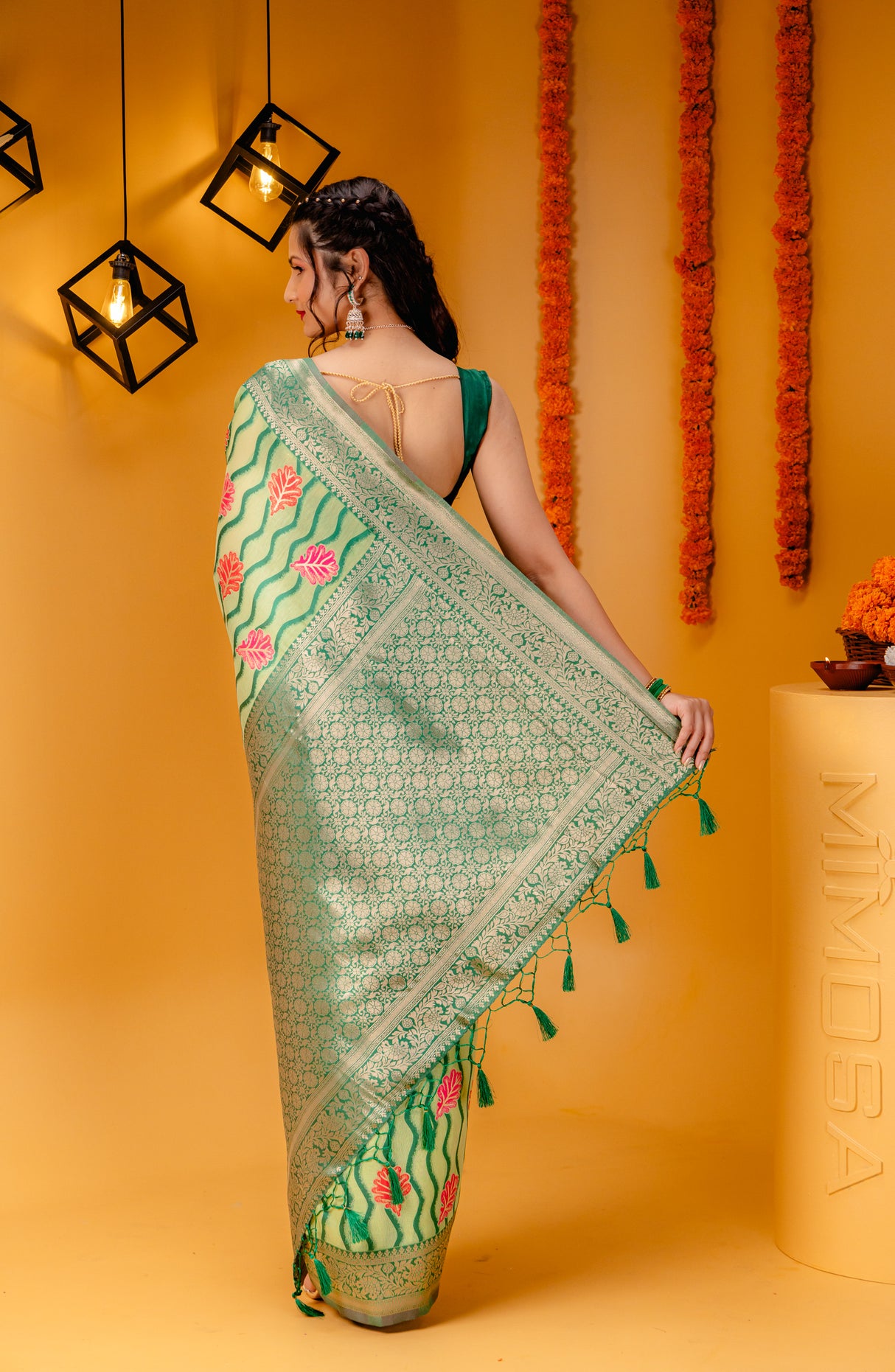 Mimosa Women's Woven Design Kanjivaram Style Art Silk Saree With Blouse Piece : SA00001600PSFREE