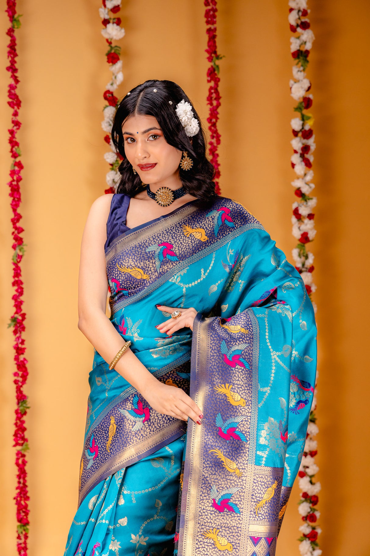 Mimosa Women's Woven Design Kanjivaram Style Art Silk Saree With Blouse Piece : SA00001605SFFREE