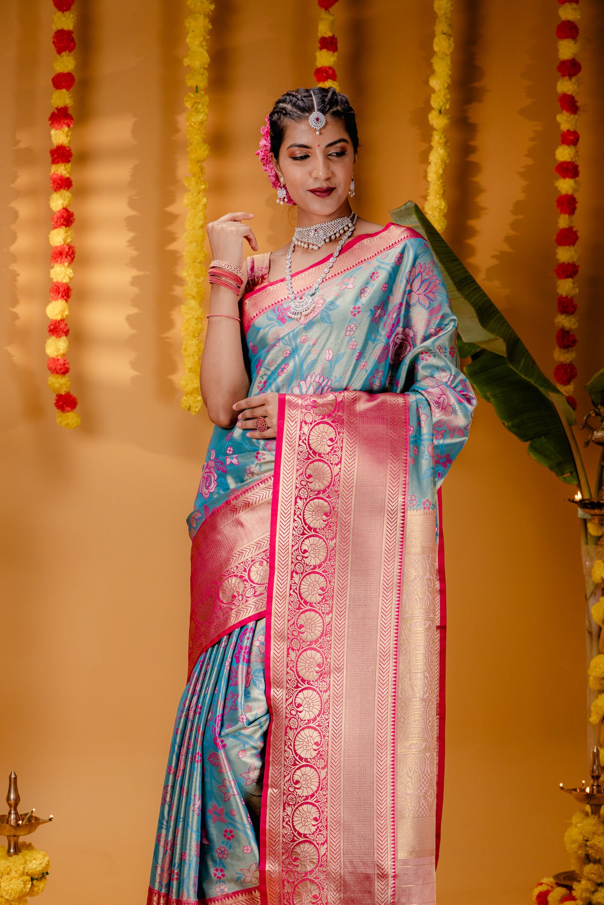 Mimosa Women's Woven Design Kanjivaram Style Art Silk Saree With Blouse Piece : SA00001820ANFREE