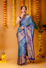 Mimosa Women's Woven Design Kanjivaram Style Art Silk Saree With Blouse Piece : SA00001609SFFREE