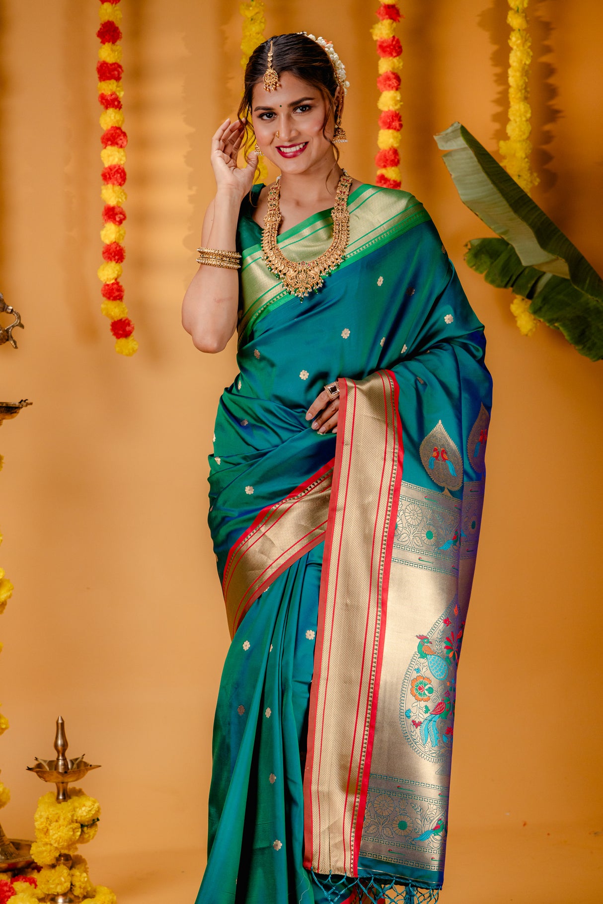 Mimosa Women's Woven Design Paithani Style Art Silk Saree With Blouse Piece : SA00001695RMFREE