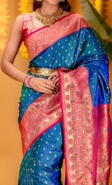 Mimosa Women's Woven Design Kanjivaram Style Art Silk Saree With Blouse Piece : SA00001607IBFREE