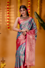 Mimosa Women's Woven Design Kanjivaram Style Art Silk Saree With Blouse Piece : SA00001818ANFREE