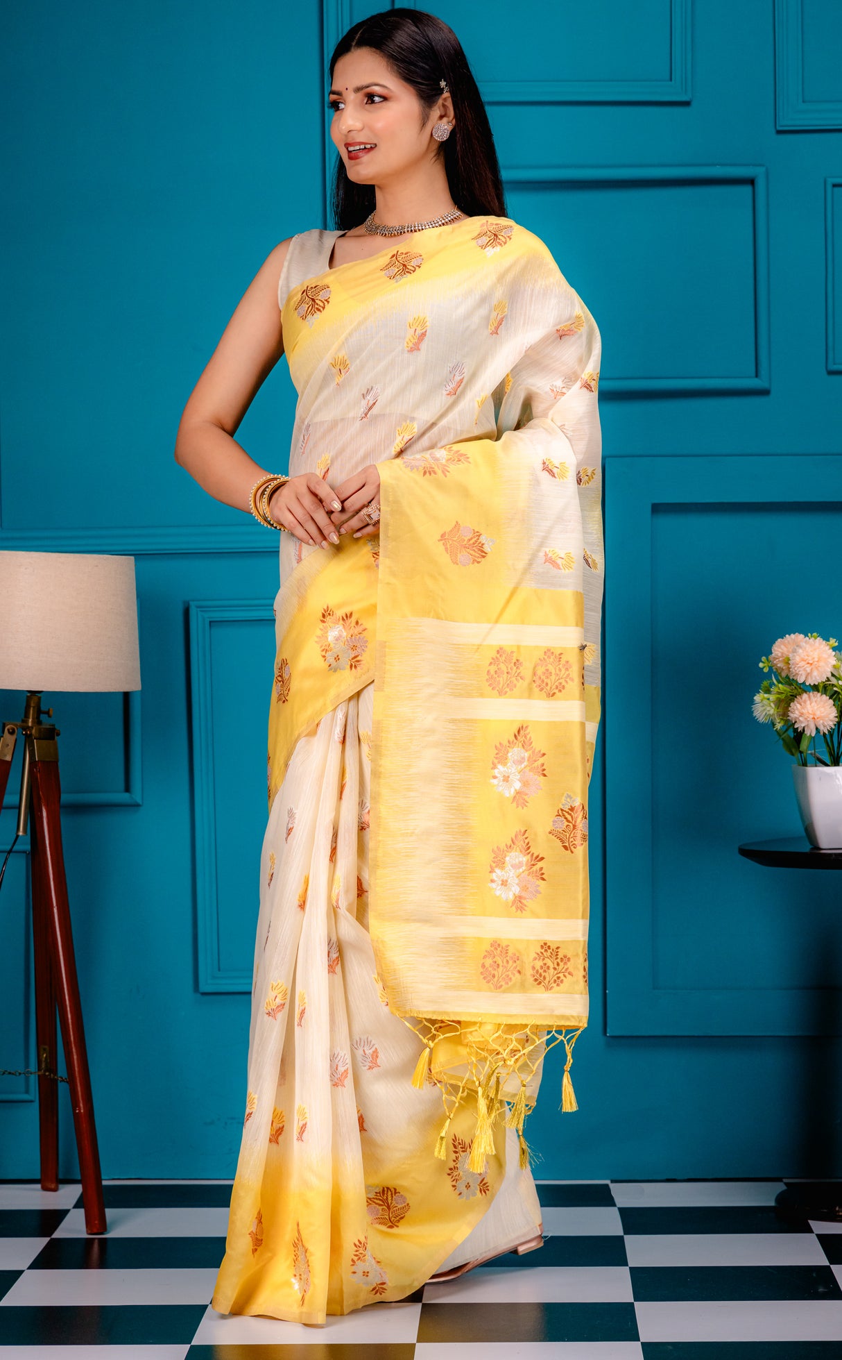 Mimosa Women's Woven Design Banarasi Style Art Silk Saree With Blouse Piece : SA00001802GDFREE