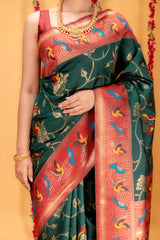 Mimosa Women's Woven Design Kanjivaram Style Art Silk Saree With Blouse Piece : SA00001605GRNFREE