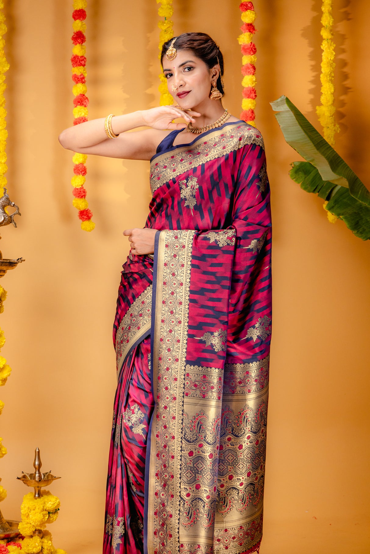 Mimosa Women's Woven Design Kanjivaram Style Art Silk Saree With Blouse Piece : SA00001647WNFREE