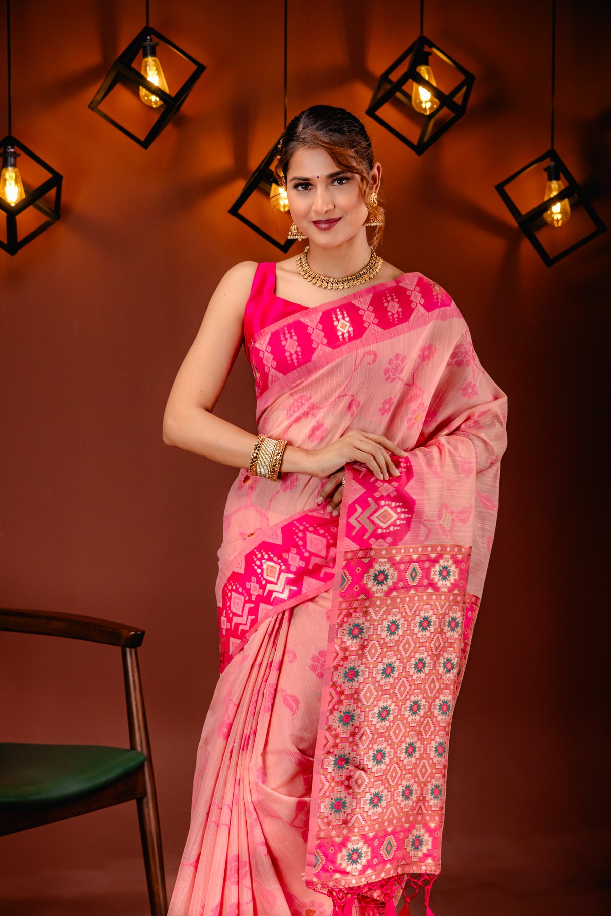 Mimosa Women's Woven Design ikat Style Art Silk Saree With Blouse Piece : SA00001793GJFREE