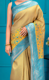 Mimosa Women's Woven Design Kanjivaram Style Art Silk Saree With Blouse Piece : SA00001586GDFREE