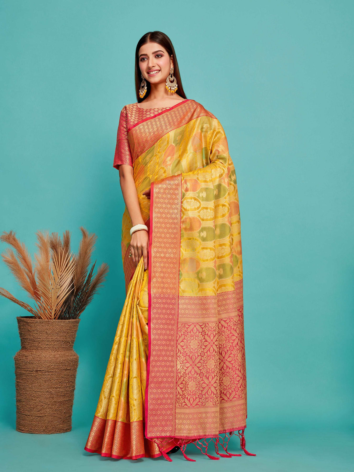 Mimosa Women's Woven Design Banarasi Art Silk Saree With Blouse Piece : SA00001244GDFREE