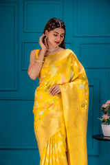 Mimosa Women's Woven Design Banarasi Style Art Silk Saree With Blouse Piece : SA00001768GDFREE