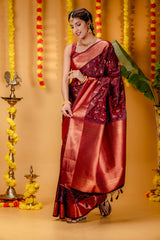 Mimosa Women's Woven Design Kanjivaram Style Art Silk Saree With Blouse Piece : SA00001700MRFREE