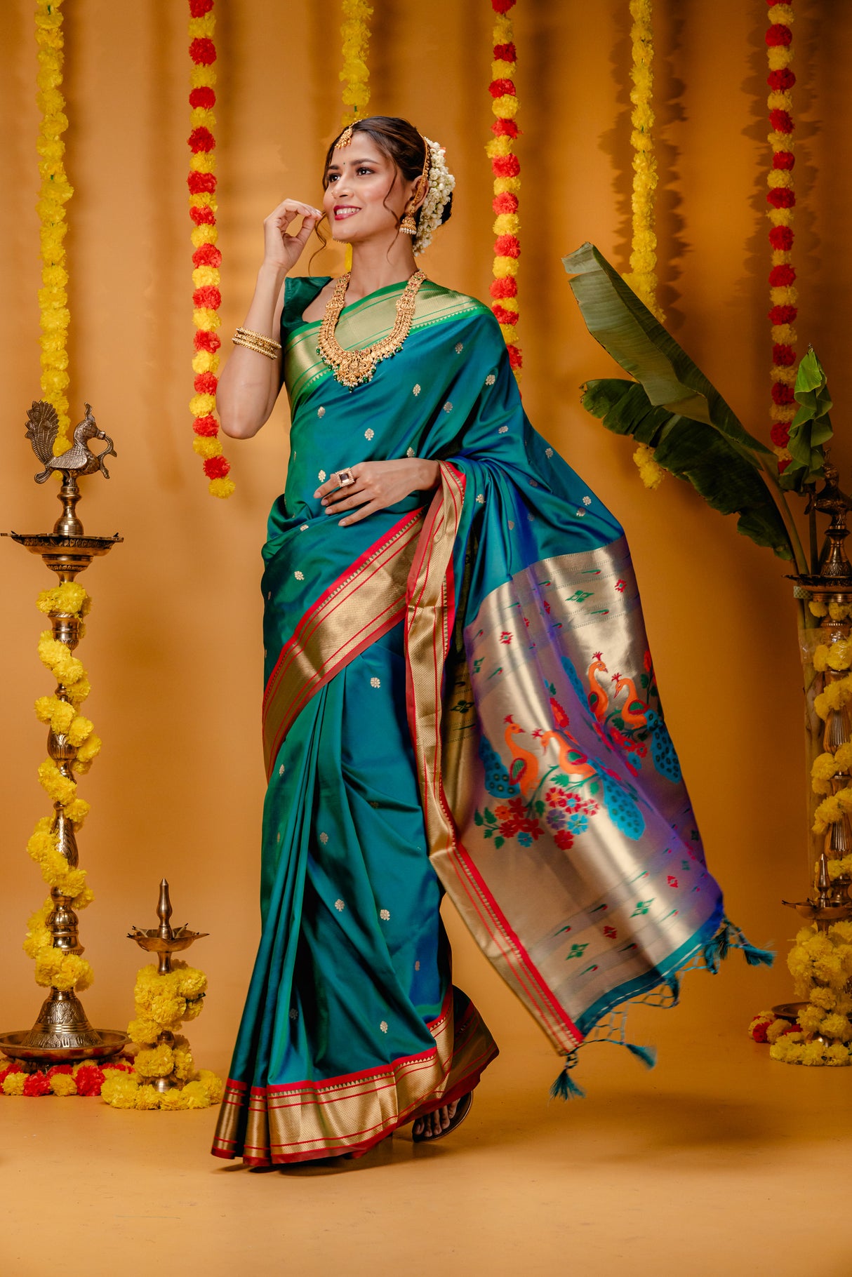 Mimosa Women's Woven Design Paithani Style Art Silk Saree With Blouse Piece : SA00001696RMFREE