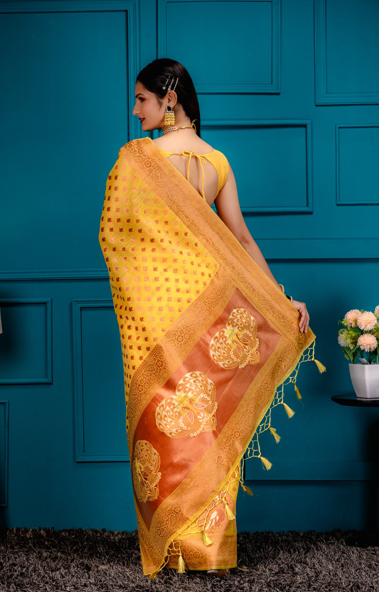 Mimosa Women's Woven Design Banarasi Style Art Silk Saree With Blouse Piece : SA00001808GDFREE